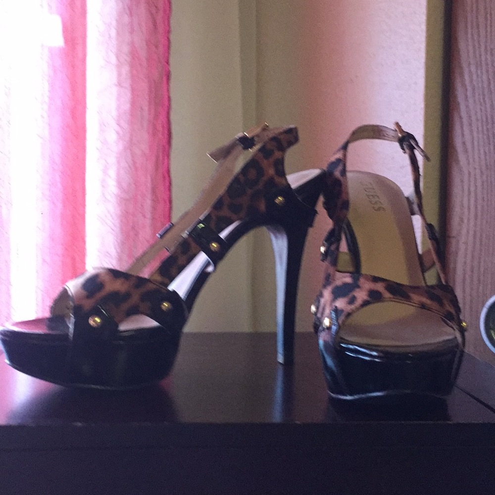 Guess Leopard Peeptoe Slingback Platform Heels - Picture 4 of 8